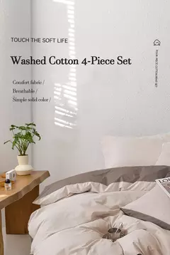 Imagem do YanYangTian-Roupa de cama, Algodão lavado, 4 peças, Conjunto de lençóis, Conforto, Sólido, Natal, Casal, Capa de edredão