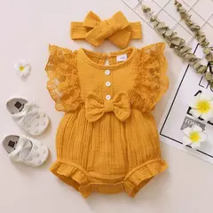 0-18 meses do bebê recém-nascido menina liso macio bodysuit laço queimado manga verão macacão com bandana da criança roupas da menina do bebê - comprar online