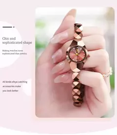 OLEVS Relógio Quartz para Mulheres, Espelho Rhombic, Relógio de Pulso Feminino Impermeável, Tungsten Steel Strap, Luxo, Original, 7007 - comprar online