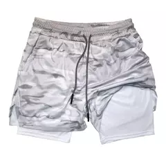 Calções masculinos de dupla camada para ginástica, secagem rápida, esportes, treino, jogging, deck duplo, 2 em 1, verão