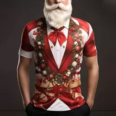 Imagem do Feliz Natal dos homens camiseta estampada, mangas curtas, top Harajuku unissex, camiseta gráfica de Papai Noel, moda 3D