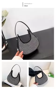 Imagem do Bolsas transversais de couro PU de diamantes corrente para mulheres monocromáticas bolsas de ombro de verão femininas