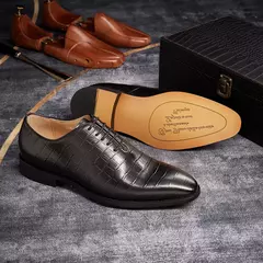 Couro genuíno masculino apontou dedo Oxford sapatos, sapatos de casamento forma - loja online