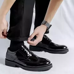 Plataforma de couro coreana Oxfords para homens, deslizamento, fundo grosso, sapatos masculinos de derby, mocassins casuais, dedo do pé quadrado, sapatos formais - comprar online