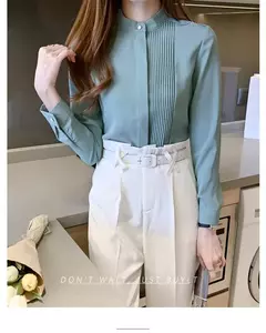 Primavera verão moda cor sólida camisa feminina de manga longa comutando irregular botão chiffon topo feminino camisa branca das mulheres c028 - comprar online