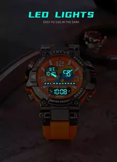 Imagem do STRYVE-Homens resistente ao choque esporte relógios, relógio de pulso impermeável, LED alarme, cronômetro, relógio militar, 50m, 8025
