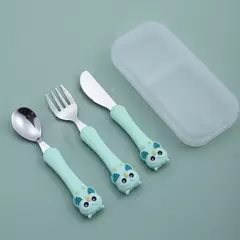 Talheres portáteis de aço inoxidável para crianças, Spoon Forks Box Utensílios de alimentação do bebê Conjunto de talheres para bebês, 3pcs na internet