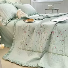 Novo conjunto de colcha de verão chiffon acolchoado menina coração lavado algodão babados capa de cama de casal - loja online