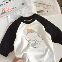 T-shirt de manga comprida para menino e menina, top de algodão puro, design cartoon, novo outono e inverno