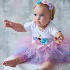 Vestido Tutu Unicórnio das meninas do bebê, 1st Birthday Party Clothes Sets, Meninas recém-nascidas Imprimir Romper, Saias de tule, Headband Outfit, 12M na internet