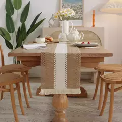 Algodão e linho Splicing Table Flag para casa, toalha de mesa tecida Tassel, Material Natural, Decoração Pastoral, 2 cores