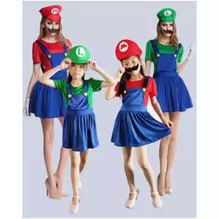 Super luigi cosplay traje adulto macacão barba chapéu masculino e feminino conjunto criança traje de halloween - loja online