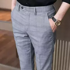 Xadrez masculino anti-rugas calças cortadas, roupas de grife casual, terno masculino reto, verão, fino, barato, designer, cheque, 9 - comprar online