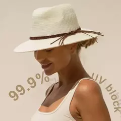 Chapéu Panamá Palha de Aba Larga para Homens e Mulheres, Proteção UV, Chapéu Sol Fedora Praia Verão