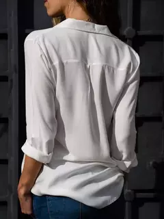 Blusa feminina casual de manga comprida, elegante camisa solta de lapela, streetwear monocromático, túnicas de senhora do escritório, blusa grande, primavera, verão na internet