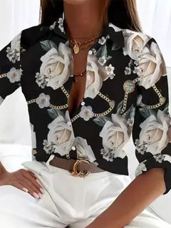 Camisa havaiana de manga comprida feminina com estampa 3D, camisas soltas femininas, tecido confortável, moda casual, tamanho do personagem, quente