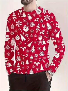 Feliz Natal camiseta de manga longa masculina, estampa 3D, padrão engraçado de Papai Noel, tamanho grande, tops, roupas - Wolf Magazine