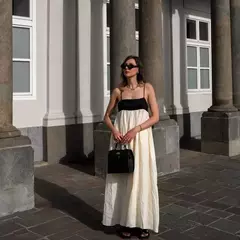 Vestido maxi feminino com sling oco, sem mangas, sem costas, vestidos soltos, streetwear casual, moda feminina, cor contrastante, sexy, 2024