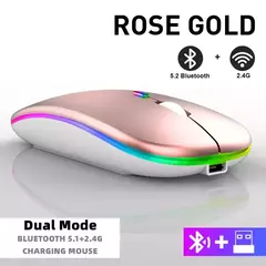 Mouse sem fio Bluetooth para Tablet e telefone, Ratos de retroiluminação RGB recarregáveis para iPad, PC, Laptop, 2.4GHz USB na internet
