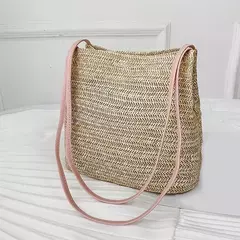 Bolsa de tecido palha casual feminina, cachecol de seda, laço, bolsa de praia, grande capacidade, portátil, sacola para senhora, nova, 1 ombro, verão - Wolf Magazine