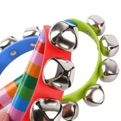 Imagem do Sleigh Bells de Natal para crianças Jingle Bells, instrumento de sino musical cabo de madeira, presente para meninos e meninas, 1pc