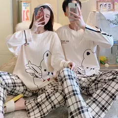 Conjunto pijama coreano de algodão masculino e feminino, pijama casual loungewear, roupa de casa outono - loja online