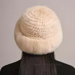 Chapéu de pele de vison genuíno para mulheres gorro de malha natural de luxo chapéu de malha artesanal pele de raposa real moda inverno quente, novo