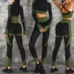Conjunto de ioga sem costura manga longa para mulheres, top fitness, zíper, calças esportivas, ternos ativos de ginástica, quente, 1pc, 2024 - Wolf Magazine