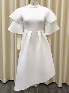 Vestido longo de babados fairyshely sólido para mulheres, manga curta, grande e grande, festa de verão para mulheres, vestido curvilíneo apertado, tamanho grande, 2021 - Wolf Magazine