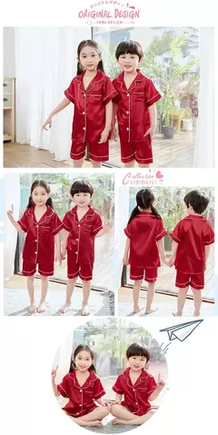 Conjunto de pijamas de cetim de seda infantil pijamas de bebê pijamas pijamas cor sólida, terno infantil, meninos, meninas, outono - loja online
