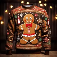 Natal dos homens Papai Noel Impresso Moletons, Pai Pop 3D, Pullovers Gráfico Homem de Gingerbread, Roupas Engraçadas de Natal, Moda Infantil - loja online