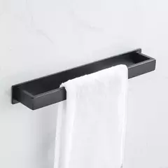 Imagem do Toalha de aço inoxidável para banheiro, cremalheira de parede, sem broca, cabide preto, prateleira de chuveiro, cozinha rack, auto-adesivo