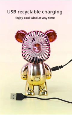 2024 galvanoplastia mudança gradual urso ventilador mini cor graffiti ventilador portátil de carregamento usb pequeno ventilador refrigeração ventiladores elétricos - loja online
