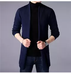 Masculino estilo longo lã camisola x-long malha suéter casacos de cor sólida sweatercoat masculino malha cardigan - Wolf Magazine