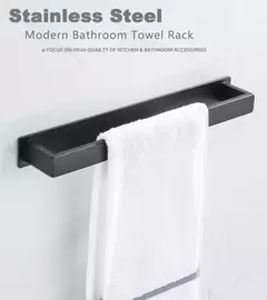 Imagem do Toalha de aço inoxidável para banheiro, cremalheira de parede, sem broca, cabide preto, prateleira de chuveiro, cozinha rack, auto-adesivo