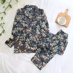 Pijama de manga comprida para senhoras, pijamas, pijamas femininos, 100% viscose, plus size, 3XL, novo para primavera e verão - loja online