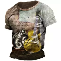 Imagem do Camiseta clássica de manga curta solta masculina, American Route 66, blusa esportiva casual, roupa de secagem rápida, moda gola-O, retrô, verão