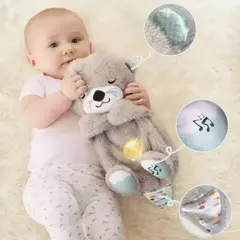 Baby Breath Bear Calmante Otter Plush Toy, Criança Calmante Música, Companheiro do sono, Som e Luz, Presentes de boneca
