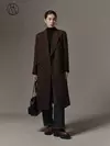 DUSHU-casaco longo de lã de peito duplo para mulheres, design chique, casaco de lã feminino, café escuro, cor marrom, sentido retrô, inverno, 2023