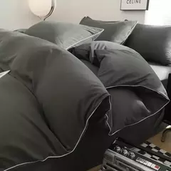 Conjunto de cama de cor preta para adultos, estilo simples, lençóis duplos, solteiro, rainha, capa de cama king, cama lisa - Wolf Magazine