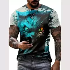 Camiseta 3D estampada animal masculina, estampa de gato e cachorro, manga curta, tops grandes, roupas de verão, nova moda na internet