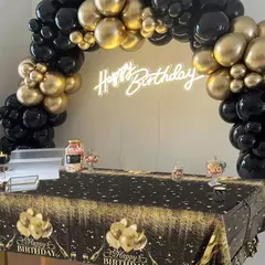 Toalha de mesa descartável para festa de aniversário, capa de mesa para homens e mulheres, ouro rosa, preto, dourado, velho, material de festa na internet