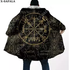 Imagem do Manto com capuz unisex à prova de vento, casaco casual, símbolo de tatuagem viking, corvo e odin, sobretudo grosso e quente, casaco masculino, símbolo