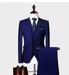 Terno casual de negócios masculino para casamentos, blazer genuíno, colete e calças, grande e alto, colete slim fit, calças de vestido, tamanho EUA - loja online
