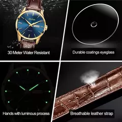 Imagem do Olevs relógios de quartzo dos homens marca luxo casual moda relógio masculino para presentes couro respirável à prova dwaterproof água relógio de pulso luminoso