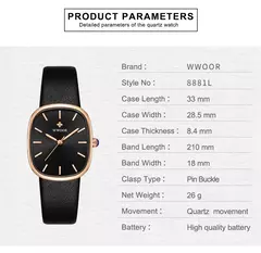 WWOOR-Relógio de quartzo de couro impermeável feminino, marca superior, pulseira de moda, relógio de luxo feminino, 2024