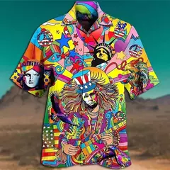 Camisa dos homens do vintage 3D Havaiano Casual Wear Férias de praia Soltas montagem Masculina Top 2023 Dos Desenhos Animados Padrão Manga Curta Ao Ar Livre na internet