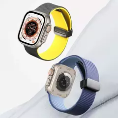 Pulseira de fibra de carbono para Apple Watch, Ultra 2 bandas, pulseira magnética de silicone, 49mm, 44mm, 45mm, 41mm, 40mm, iWatch Series 9, 8, 7, 6, SE, 5, 4 na internet