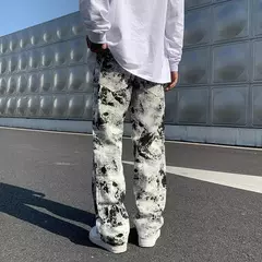 Calça jeans de perna larga larga estilo coreano masculina, calça esfregando, rua alta, hip hop, estampada, moda primavera, 2021 - comprar online