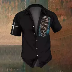 Camisa retrô masculina com estampa caveira rosa, roupa de festa, manga curta, casual, na moda, extragrande, tamanho S-5XL, moda, verão - Wolf Magazine